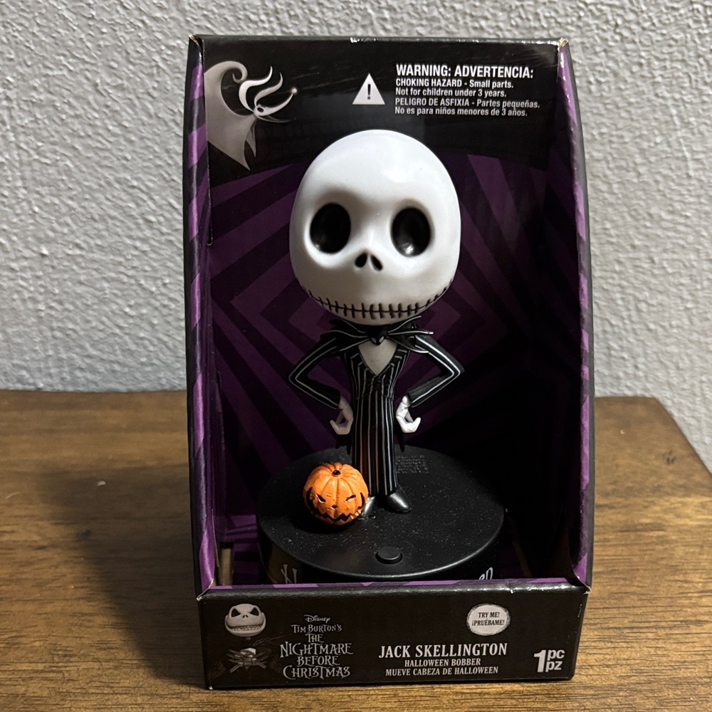 Disney Jack Skellington Bobblehead with Pumpkin - Black and White PLAYS MUSIC
